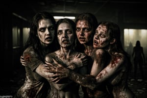 6 female dirty zombies hugging , disturbed souls, rotten zombies version, love and sadness,
, hd, 8k, masterpiece, one light, realistic photography, hasselblad, raw, hiperrealism, medium format sensor camera, super prime cinema lens, (((filtered light))) , concret background, 