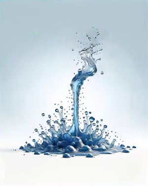 blue fuel TRANSPARENT liquid splash, white background, particles
