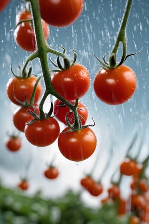 RAW natural photo Of TOMATOES RAIN,
, only one light cenital chimera, day advertising shooting, realistic photograph, sharp focus, depth of field, shoot, ,side shot, side shot, ultrahd, realistic, vivid colors, highly detailed, perfect composition, 8k, photorealistic concept art, soft natural volumetric cinematic perfect light,booth,food focus, UP THE CAMERA
