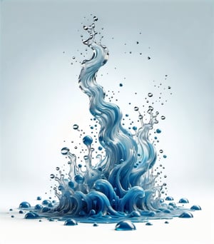 blue fuel TRANSPARENT liquid splash, white background, particles
