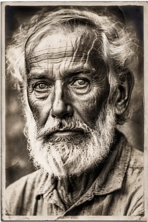 weathered,  elderly man, pen draw effect,  deep creases,  time-worn,  weather-beaten,  aged appearance,  rugged jawline,  thick salt-and-pepper beard,  stubble,  solitude etched on his face,  contemplative expression,  intense gaze,  visible signs of a life well-lived,  intricate network of scars and blemishes,  intricate mechanical structures peeking through damaged skin,  complex system of artificial nerves,  intertwining wires and circuits,  eyes filled with profound wisdom,  wrinkles etched deeply,  weariness evident in his features,  tears glistening in his eyes,  hyper-realistic portrayal,  close-up view emphasizing every detail, 