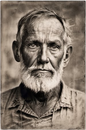 weathered,  elderly man,  deep creases,  time-worn,  weather-beaten,  aged appearance,  rugged jawline,  thick salt-and-pepper beard,  stubble,  solitude etched on his face,  contemplative expression,  intense gaze,  visible signs of a life well-lived,  intricate network of scars and blemishes,  intricate mechanical structures peeking through damaged skin,  complex system of artificial nerves,  intertwining wires and circuits,  eyes filled with profound wisdom,  wrinkles etched deeply,  weariness evident in his features,  tears glistening in his eyes,  hyper-realistic portrayal,  close-up view emphasizing every detail, 