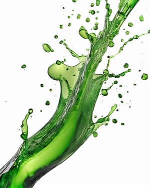 green fuel liquid splash, white background
