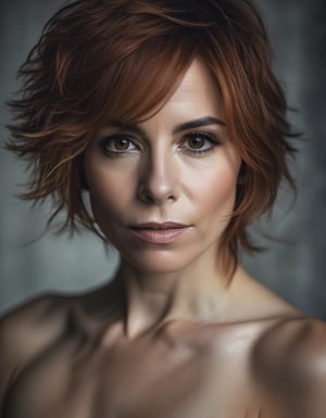 A close up portrait of 32 y.o Quebecoise woman looking at camera, slim body, (Mylène Farmer:0.99), dark theme, soothing tones, muted colors, high contrast, (natural skin texture, hyperrealism, soft light, sharp), (((perfect face))), Cannon EOS 5D Mark III, 85mm,  TOAL NUDE, FULL BODY, ALL BODY

