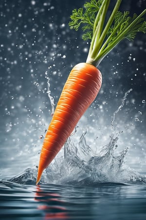 RAW natural photo Of CARROT INTO THE WATER, only one light cenital chimera, day advertising shooting, realistic photograph, sharp focus, depth of field, shoot, ,side shot, side shot, ultrahd, realistic, vivid colors, highly detailed, perfect composition, 8k, photorealistic concept art, soft natural volumetric cinematic perfect light,booth,food focus, UP THE CAMERA
