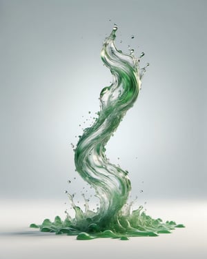 green fuel TRANSPARENT liquid splash, white background, particles
