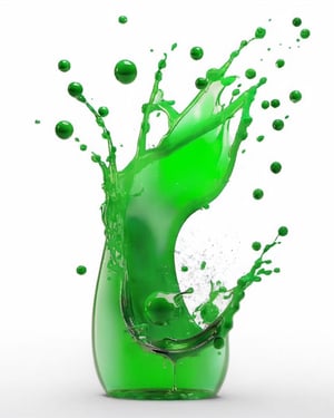 green fuel liquid splash, white background
