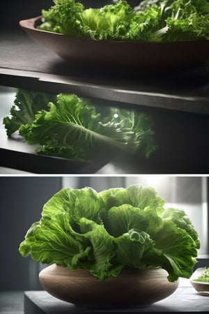 High quality, masterpiece, 4K, quality, Tyndall effect, RAW natural photo of (((perfect)))  green lettuce
, foodstyling, only one light cenital chimera, day advertising shooting, realistic photograph, sharp focus, depth of field, shoot, ,side shot, side shot, ultrahd, realistic, vivid colors, highly detailed, perfect composition, 8k, photorealistic concept art, soft natural volumetric cinematic perfect light,booth, food focus, black background
