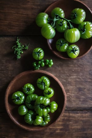 

green tomatoes 
on a brown table
