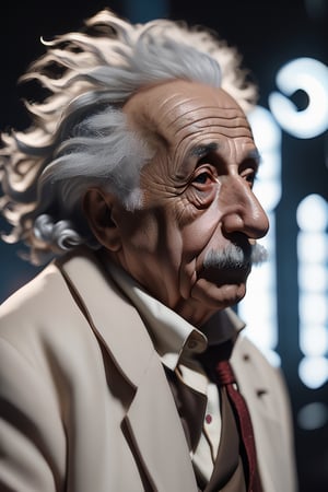 High quality,  masterpiece,  4K,  quality,  Tyndall effect,  RAW  ALBERT EINSTEIN,  only one light cenital chimera,  day advertising shooting,  realistic photograph,  sharp focus,  depth of field,  shoot,  , side shot,  side shot,  ultrahd,  realistic,  vivid colors,  highly detailed,  perfect composition,  8k,  photorealistic,  soft natural volumetric cinematic perfect light,  food focus,  (((black background))), booth, 