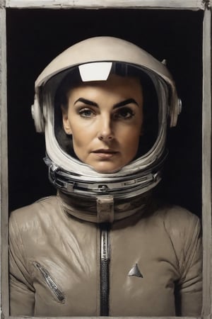 photo of sinead o'connor with astronaut suitcase, rule of thirds, dramatic lighting, medium hair, detailed face, detailed nose, woman naked, soft freckles, smirk, intricate background,realism,realistic,raw,analog,woman,portrait,photorealistic,analog,realism, front light medium power. 8k, mohicano haircut