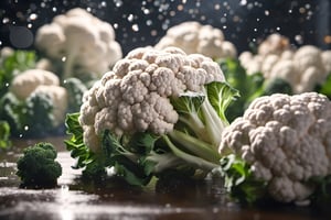 High quality, masterpiece, 4K, quality, Tyndall effect, RAW natural photo of (((perfect))) cauliflower rain, foodstyling, only one light cenital chimera, day advertising shooting, realistic photograph, sharp focus, depth of field, shoot, ,side shot, side shot, ultrahd, realistic, vivid colors, highly detailed, perfect composition, 8k, photorealistic concept art, soft natural volumetric cinematic perfect light,booth, food focus,
