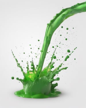 green fuel liquid splash, white background, particles
