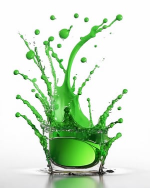 green fuel liquid splash, white background
