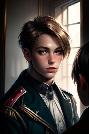 boy portrait of german soldier 1945, hiperrealism,
 BEST QUALITY, MASTERPIECE, PHOTOREALISTIC:1.9, DRAMATIC LIGHT, infinite mirror background,
,colorful_girl_v2,arshadArt,alluring_lolita_girl,anamr