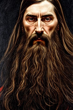  close-up of Rasputin, capturing his intense gaze and enigmatic presence. asputin should be portrayed as a charismatic and enigmatic figure, with an intense gaze and a sense of historical significance.. A dimly lit, historical Russian palace chamber with an air of intrigue
Lighting: Soft, candlelight and hints of moonlight filtering through curtains, creating dramatic shadows.