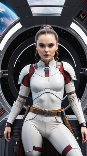 Padmé Amidala, Jedi Woman, on an imperial spaceship, athletic body, training in space gym, Padmé Amidala character, Daisy Ridley