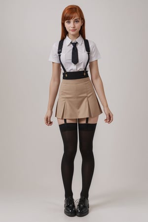 character sheet, orange haired girl, student clothes, light blue background, beautiful, good hands, full body,looking to the camera, good body, 18 year old girl body,school shoes, school skirt, school shirt, black shoes, (((muscled body))), inverted cross and an Egyptian cross,full_body, with small earrings, character_sheet, fashionable hairstyle, school_uniform, shoes_black,school_shoes_black,arcane style,
, clothes with accessories, denier tights in beige, stockings_colorbeige, Reclaimed Vintage side cut out tights in black, clothes sexy, Bluebella garter suspender in black