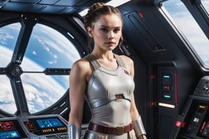 Padmé Amidala, Jedi Woman, on an imperial spaceship, athletic body, training in space gym, Padmé Amidala character, Daisy Ridley