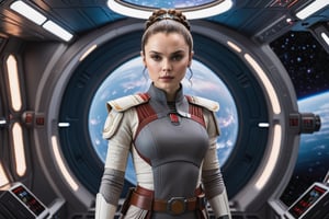 Padmé Amidala, Jedi Woman, on an imperial spaceship, athletic body, training in space gym, Padmé Amidala character, Daisy Ridley