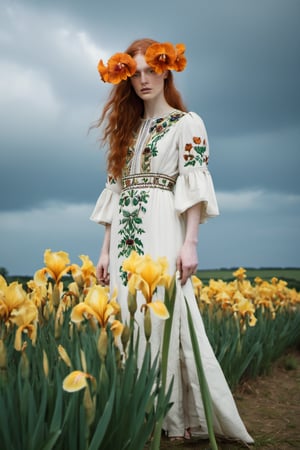 Photographic ((full_body_shot)), Beautiful and stunning image of an ancient Greek goddess OHWX, redhead, green eyed, (authentic iris detail:1.46) (Iris pattern:1.33), barefoot, hyper detailed eyes, hyper detailed skin, walking through a vibrant lush flower field, tress, grass, flowers, marble pillars, marble busts, (wearing a royal victorian dress, embroidery, filigree:1.25), (conservatively  dressed), The style should be a fusion of Peter Lippmann's still life compositions, Barry Windsor Smith's intricate linework, Sandro Botticelli's ethereal beauty, and Burne-Jones' romanticism. The redhead's captivating gaze draws the viewer in, her beauty so striking that it's almost unbelievable. The medium should be digital photography, capturing the photorealistic detail and texture. The composition should be a full_body_shot, taken with a high-resolution 16k camera, using a 50mm lens for a sharp focus on the redhead, Miki Asai Macro photography, close-up, hyper detailed, trending on artstation, sharp focus, studio photo, intricate details, highly detailed, cinematic, (full shot)