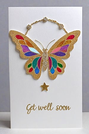 Glitter decorated get well soon card, iridescence, prism, 
