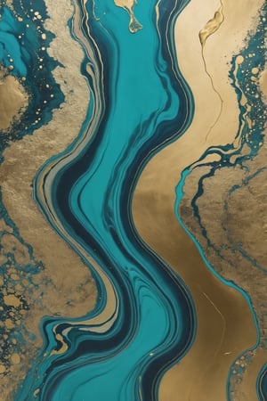 marbling, teal and blue shades, gold liquid
