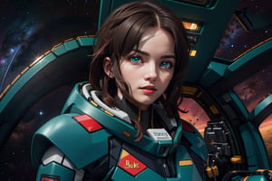 ((masterpiece)), ((best quality)), (ultra-detailed), ((extremely detailed CG 8k wallpaper)), HDR, absurdres, intricate details, high resolution, 8k, full body, Starry sky, a pretty woman, solo, beautiful black hair, beautiful green eyes, ((beautiful eyes)), cool, ((spacesuit, Space, cockpit)), gundam robot, girl looking at space,ramius1