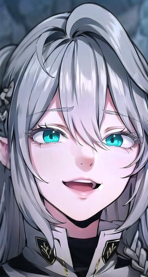 hyperdetailed face, 8k and, airbrushed, icy white hair, happy,tessia