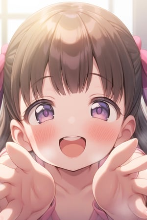 tokinoyamio, POV, looking at viewer, smile, blush, open mouth, upper teeth only