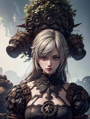 Please provide a thorough and well-organized response to the following prompt, focusing on the intricate details of 2B from the game (Nier: Automata). Place particular emphasis on her character design, personality traits, and her significance within the game's narrative and gameplay mechanics. mejora su anatomia, detalla bien el traje y sus ojos, creala en una escena dinamica, las particulas del background bien detallados, benda sus ojos como en el videojuego, high quality res