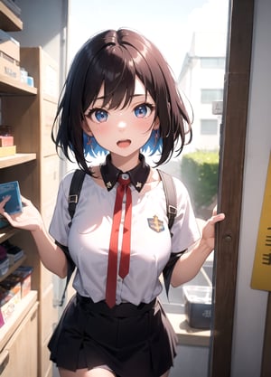 18years old, Vigorous, lively ,bob cut,dark red hair , Vigorous, lively ,BREAK,confused face,Open mouth,bashful,panicking:1.3,Anime, ray tracing, vibrant colors, girl, masterpiece, sharp focus, best quality, depth of field, cinematic lighting, detailed outfit, perfect eyes, rich in details and textures, Absurd, Masterpiece, Super Detailed, Best Quality, Professional Lighting, Hyper Detail, Sharp Detail, (Light Transmission),8k, super fine illustration 1 girl, very beautiful, clean white skin, Energetic, active big beautiful eyes,OOTD,micro mini skirt