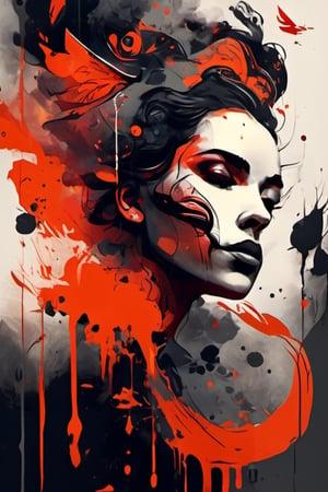 aesthetic,  2 tone,  red, orange,  simplified shapes,  figurative,  style mix of acrylic painting,  watercolor,  oil painting,  digital art, clouds of smoke ,brush strokes, splashes,  dark color pop, dynamic, fairy girl of fire in the vulcan,  highly detailed,  ultra detailed,  very intricate,  artistic splash,  niji style,  graffiti style,  tattoo style, ,oil painting,digital painting,Tarot Card Style,aw0k straightsylum