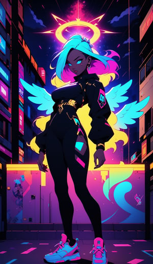 (masterpiece:1.1), (highest quality:1.1), (HDR:1.0), hiphop angel by sachin teng x supreme, perfect boobs, attractive, stylish, white angel wings on back, glowing golden halo, gold jewlery:1.5, designer, black, asymmetrical, geometric shapes, graffiti, street art,breasts,ruanyi0220,SAM YANG,Female,hmnc1,BJ_Violent_graffiti,midjourney, sneakers:1.0,High detailed ,portrait,best quality,Yandere girl,1girl,blacklight,CLOUD, nebula eyes:1.5, neon,r1ge, masterpiece