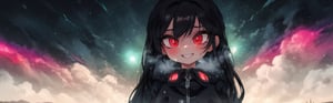 8k resolution, high resolution, masterpiece, intricate details, highly detailed, HD quality, solo, loli, black desert on the background, night, rain, red stars in the sky, scarlet moon, red stars, scarlet cosmos, snowy wasteland, black snow, scarlet lightning, apocalypse, the girl in the share, loli, black hair.long hair.developing hair.formidable aura.the scarlet aura.red eyes.glowing eyes.black coat.black pants.a cheeky smile.a cheeky expression.happy expression,

Focus on the whole body, the whole body in the frame, the body is completely in the frame, the body does not leave the frame, detailed hands, detailed fingers, perfect body, perfect anatomy, wet bodies, rich colors, vibrant colors, detailed eyes, super detailed, extremely beautiful graphics, super detailed skin, best quality, highest quality, high detail, masterpiece, detailed skin, perfect anatomy, perfect body, perfect hands, perfect fingers, complex details, reflective hair, textured hair, best quality,super detailed,complex details, high resolution,USA,JCM2,Captain kirb,jtveemo,ChronoTemp ,EpicArt,Mrploxykun