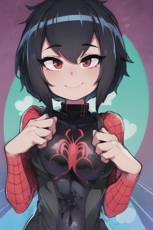 8k resolution, high resolution, masterpiece, intricate details, highly detailed, HD quality, solo, loli, short stature, little girls, only girls, dark background, rain, scarlet moon, crimson moon, moon, moon on the background, science fiction, science fiction city, red neon, blood red neon, burgundy red neon,

Peni Parker.red eyes.shining scarlet eyes.shining eyes.black hair.short haircut.slim build.teenage girl.Spiderman.Marvel.superhero.young woman.slim build.the red web.tight-fitting suit.black and red clothes.black spider print on the chest.black spider emblem.spider print.black print.hood.stretched hood.cheked smile.funny expression.fighting pose,

focus on the whole body, the whole body in the frame, the body is completely in the frame, the body does not leave the frame, detailed hands, detailed fingers, perfect body, perfect anatomy, wet bodies, rich colors, vibrant colors, detailed eyes, super detailed, extremely beautiful graphics, super detailed skin, best quality, highest quality, high detail, masterpiece, detailed skin, perfect anatomy, perfect body, perfect hands, perfect fingers, complex details, reflective hair, textured hair, best quality,super detailed,complex details, high resolution,

,AGGA_ST011,ChronoTemp ,illya,Star vs. the Forces of Evil ,Captain kirb,jtveemo,JCM2,Mrploxykun,Gerph ,Jago,Overlord,Artist,penini,C7b3rp0nkStyle,High detailed ,neon palette,perfecteyes,horror,fantasy00d,Eiken3kyuboy,kobayashi-san chi no maid dragon 