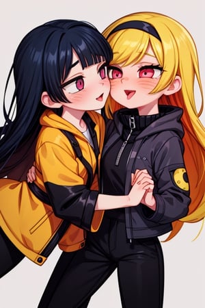 8k resolution, high resolution, masterpiece, intricate details, highly detailed, HD quality, solo, loli, dark background, black desert, scarlet moon,red moon, moon, rain,  2_girls, girls kissing, Naruko uzumaki.red eyes.(Naruko uzumaki has red eyes).blonde.yellow hair.Naruko uzumaki's clothes.black coat.black pants.a gentle expression.a satisfied expression.a playful expression.(Naruko towers over her partner), Hinata Hyuga.dark blue hair.pale lilac eyes.no pupils.Hinata Hugo's clothes.shinobi clothes.grey jacket.black pants.an embarrassed expression.happy recovery.joyful expression, kiss, two girls kissing, naruko and wednesday kissing, spittle, lesbian kiss, yuri, detailed kiss, kiss with tongues, detailed languages, focus on the whole body, the whole body in the frame, small breasts, rich colors, vibrant colors, detailed eyes, super detailed, extremely beautiful graphics, super detailed skin, best quality, highest quality, high detail, masterpiece, detailed skin, perfect anatomy, perfect body, perfect hands, perfect fingers, complex details, reflective hair, textured hair, best quality,super detailed,complex details, high resolution,

,jtveemo,himenoa,Star vs. the Forces of Evil 