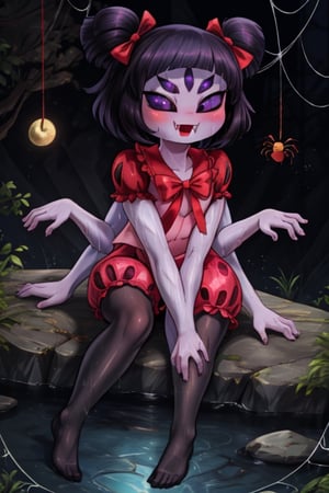 8k resolution, high resolution, masterpiece, intricate details, highly detailed, HD quality, solo, loli, black desert on the background, night, rain, red stars in the sky, scarlet moon, 
8k resolution, high resolution, masterpiece, intricate details, highly detailed, HD quality, best quality, vibrant colors, 1girl,muffet,(muffetwear), monster girl,((purple body:1.3)),humanoid, arachnid, anthro,((fangs)),pigtails,hair bows,5 eyes,spider girl,6 arms,solo,clothed,6 hands,detailed hands,((spider webs:1.4)),bloomers,red and black clothing.satisfied expression.expression of ecstasy.sitting on a rock.legs bent.legs apart, perfect pussy, perfect vagina, vagina, detailed vagina, beautiful vagina, focus on the whole body, the whole body in the frame, small breasts, vds, looking at viewer, wet, rich colors, vibrant colors, detailed eyes, super detailed, extremely beautiful graphics, super detailed skin, best quality, highest quality, high detail, masterpiece, detailed skin, perfect anatomy, perfect body, perfect hands, perfect fingers, complex details, reflective hair, textured hair, best quality, super detailed, complex details, high resolution,  

,Shadbase ,USA,Captain kirb,JCM2,Mrploxykun,Kanna Kamui ,muffetwear