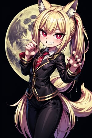 8k resolution, high resolution, masterpiece, intricate details, highly detailed, HD quality, solo, loli, short stature, little girls, only girls, dark background, rain, scarlet moon, crimson moon, moon, moon on the background, 

Red eyes.black sclera.vertical pupil.cat's pupil.glowing eyes.fangs.fox ears.a fox's tail behind his back.claws on the fingers.claw.black claws.small claws.blonde.yellow hair.long hair.straight hair.two ponytails.black scaly coat.black pants.an evil expression.grin.a joyful expression.fighting pose, 

focus on the whole body, the whole body in the frame, the body is completely in the frame, the body does not leave the frame, detailed hands, detailed fingers, perfect body, perfect anatomy, wet bodies, rich colors, vibrant colors, detailed eyes, super detailed, extremely beautiful graphics, super detailed skin, best quality, highest quality, high detail, masterpiece, detailed skin, perfect anatomy, perfect body, perfect hands, perfect fingers, complex details, reflective hair, textured hair, best quality,super detailed,complex details, high resolution,

,jcdDX_soul3142,JCM2,High detailed ,USA,Color magic,AmyRose,Mrploxykun,Sonic,perfecteyes,Artist,AGGA_ST011,AGGA_ST005,rizdraws,fairy_tail_style,Oerlord,illya,hornet,HarryDraws,jtveemo,ChronoTemp ,Star vs. the Forces of Evil ,arcane style,Landidzu,Captain kirb,Saturated colors,Color saturation ,DAGASI