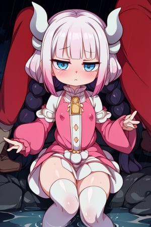 8k resolution, high resolution, masterpiece, intricate details, highly detailed, HD quality, solo, loli, black desert on the background, night, rain, red stars in the sky, scarlet moon, Kana Kamui.white hair.Blue eyes.two straight slightly curved horns.(Kanna Kamui's clothes).pink dress.white stockings to the knees.the expression is emotionless.confused expression.satisfied expression, focus on the whole body, the whole body in the frame, small breasts, vds, looking at viewer, wet, rich colors, vibrant colors, detailed eyes, super detailed, extremely beautiful graphics, super detailed skin, best quality, highest quality, high detail, masterpiece, detailed skin, perfect anatomy, perfect body, perfect hands, perfect fingers, complex details, reflective hair, textured hair, best quality, super detailed, complex details, high resolution,  

,Mrploxykun,Shadbase ,USA,Kanna Kamui ,Captain kirb