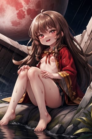 8k resolution, high resolution, masterpiece, intricate details, highly detailed, HD quality, solo, loli, black desert on the background, night, rain, red stars in the sky, scarlet moon, Hermione Granger. Red eyes.brown hair.(Hermione Granger's clothes). the wizard's red robe.a crazy smile.funny expression.a satisfied expression.expression of ecstasy.sitting on a rock.legs bent.legs apart, perfect pussy, perfect vagina, vagina, detailed vagina, beautiful vagina, focus on the whole body, the whole body in the frame, small breasts, vds, looking at viewer, wet, rich colors, vibrant colors, detailed eyes, super detailed, extremely beautiful graphics, super detailed skin, best quality, highest quality, high detail, masterpiece, detailed skin, perfect anatomy, perfect body, perfect hands, perfect fingers, complex details, reflective hair, textured hair, best quality, super detailed, complex details, high resolution,  

,Shadbase ,USA,Captain kirb