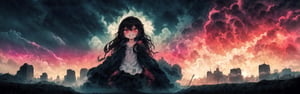 8k resolution, high resolution, masterpiece, intricate details, highly detailed, HD quality, solo, loli, black desert on the background, night, rain, red stars in the sky, scarlet moon, red stars, scarlet cosmos, snowy wasteland, black snow, scarlet lightning, apocalypse, the girl in the share, loli, black hair.long hair.developing hair.formidable aura.the scarlet aura.red eyes.glowing eyes.black coat.black pants.a cheeky smile.a cheeky expression.happy expression,

Focus on the whole body, the whole body in the frame, the body is completely in the frame, the body does not leave the frame, detailed hands, detailed fingers, perfect body, perfect anatomy, wet bodies, rich colors, vibrant colors, detailed eyes, super detailed, extremely beautiful graphics, super detailed skin, best quality, highest quality, high detail, masterpiece, detailed skin, perfect anatomy, perfect body, perfect hands, perfect fingers, complex details, reflective hair, textured hair, best quality,super detailed,complex details, high resolution,USA,JCM2,Captain kirb,jtveemo,ChronoTemp ,EpicArt,Mrploxykun