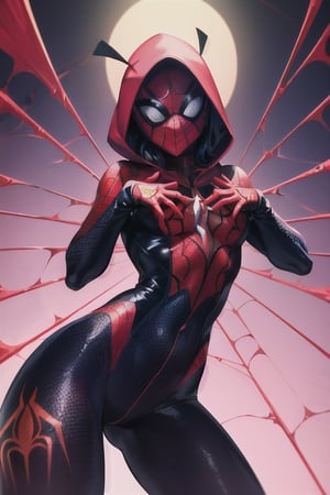 8k resolution, high resolution, masterpiece, intricate details, highly detailed, HD quality, solo, loli, short stature, little girls, only girls, dark background, rain, scarlet moon, crimson moon, moon, moon on the background, science fiction, science fiction city, red neon, blood red neon, burgundy red neon,

spider-man mask.red lenses.shining scarlet lenses.shiny lenses.slim build.a teenage girl. Spider-Man. Miracle.a superhero.slim build.the red web.tight-fitting suit.black and red clothes.red spider print on the chest.the emblem of the red spider.spider print.red print.hood.stretched hood.a smile in a cage.fighting pose.spider pose.superhero pose,

focus on the whole body, the whole body in the frame, the body is completely in the frame, the body does not leave the frame, detailed hands, detailed fingers, perfect body, perfect anatomy, wet bodies, rich colors, vibrant colors, detailed eyes, super detailed, extremely beautiful graphics, super detailed skin, best quality, highest quality, high detail, masterpiece, detailed skin, perfect anatomy, perfect body, perfect hands, perfect fingers, complex details, reflective hair, textured hair, best quality,super detailed,complex details, high resolution,

,Overlord,neon palette