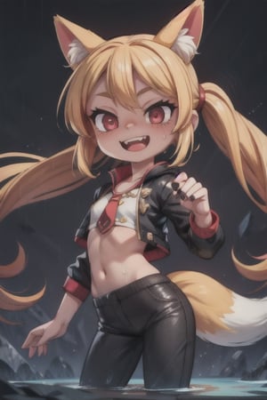 8k resolution, high resolution, masterpiece, intricate details, highly detailed, HD quality, solo, loli, short stature, little girls, only girls, dark background, rain, scarlet moon, crimson moon, moon, moon on the background, 

Red eyes.black sclera.vertical pupil.cat's pupil.glowing eyes.fangs.fox ears.a fox's tail behind his back.claws on the fingers.claw.black claws.small claws.blonde.yellow hair.long hair.straight hair.two ponytails.black scaly coat.black pants.an evil expression.grin.a joyful expression.fighting pose, 

focus on the whole body, the whole body in the frame, the body is completely in the frame, the body does not leave the frame, detailed hands, detailed fingers, perfect body, perfect anatomy, wet bodies, rich colors, vibrant colors, detailed eyes, super detailed, extremely beautiful graphics, super detailed skin, best quality, highest quality, high detail, masterpiece, detailed skin, perfect anatomy, perfect body, perfect hands, perfect fingers, complex details, reflective hair, textured hair, best quality,super detailed,complex details, high resolution,

,jcdDX_soul3142,JCM2,High detailed ,USA,Color magic,AmyRose,Mrploxykun,Sonic,perfecteyes,Artist,AGGA_ST011,AGGA_ST005,rizdraws,fairy_tail_style,Oerlord,illya,hornet,HarryDraws,jtveemo,ChronoTemp ,Star vs. the Forces of Evil ,arcane style,Landidzu,Captain kirb,Saturated colors,Color saturation ,DAGASI