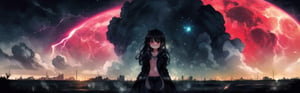 8k resolution, high resolution, masterpiece, intricate details, highly detailed, HD quality, solo, loli, black desert on the background, night, rain, red stars in the sky, scarlet moon, red stars, scarlet cosmos, snowy wasteland, black snow, scarlet lightning, apocalypse, the girl in the share, loli, black hair.long hair.red eyes.glowing eyes.black coat.black pants.a cheeky smile.a cheeky expression.happy expression,

Focus on the whole body, the whole body in the frame, the body is completely in the frame, the body does not leave the frame, detailed hands, detailed fingers, perfect body, perfect anatomy, wet bodies, rich colors, vibrant colors, detailed eyes, super detailed, extremely beautiful graphics, super detailed skin, best quality, highest quality, high detail, masterpiece, detailed skin, perfect anatomy, perfect body, perfect hands, perfect fingers, complex details, reflective hair, textured hair, best quality,super detailed,complex details, high resolution,USA,JCM2,Captain kirb,jtveemo,ChronoTemp ,EpicArt,Mrploxykun