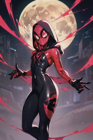 8k resolution, high resolution, masterpiece, intricate details, highly detailed, HD quality, solo, loli, short stature, little girls, only girls, dark background, rain, scarlet moon, crimson moon, moon, moon on the background, science fiction, science fiction city, red neon, blood red neon, burgundy red neon,

Black spider-man mask.red lenses.black mask.red spider web pattern.red lenses.shining scarlet lenses.shiny lenses.slim build.teenage girl. Spider-Man.Miracle.a superhero.slim build.the red web.tight-fitting suit.black and red clothes.red spider print on the chest.the emblem of the red spider.spider print.red print.hood.stretched hood.fighting pose.spider pose.superhero pose,

focus on the whole body, the whole body in the frame, the body is completely in the frame, the body does not leave the frame, detailed hands, detailed fingers, perfect body, perfect anatomy, wet bodies, rich colors, vibrant colors, detailed eyes, super detailed, extremely beautiful graphics, super detailed skin, best quality, highest quality, high detail, masterpiece, detailed skin, perfect anatomy, perfect body, perfect hands, perfect fingers, complex details, reflective hair, textured hair, best quality,super detailed,complex details, high resolution,

,Overlord,neon palette,JCM2,midjourney,horror,War of the Visions  ,Mrploxykun