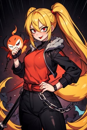 8k resolution, high resolution, masterpiece, intricate details, highly detailed, HD quality, solo, loli, 1_girls, dark background.black desert.scarlet moon.red moon.moon.rain, Naruko uzumaki.red eyes.blonde.yellow hair.two ponytails.Naruko uzumaki clothes.shinobi clothes.black scaly coat.black pants.elongated tongue.long tongue.big tongue.flaunt.fighting pose.glowing eyes.a cheeky smile.funny expression.a joyful expression, a fighting scythe in crayfish.a black blade with red edges.black metal handle.two-meter braid.the base of the blade is wrapped in chains, susanoo.giant fox behind Naruko.ghostly fox. red wool.red aura.tail.bared fangs.fighting pose, looking at the camera, focus on the whole body, the whole body in the frame, small breasts, rich colors, vibrant colors, detailed eyes, super detailed, extremely beautiful graphics, super detailed skin, best quality, highest quality, high detail, masterpiece, detailed skin, perfect anatomy, perfect body, perfect hands, perfect fingers, complex details, reflective hair, textured hair, best quality,super detailed,complex details, high resolution,

,jtveemo,himenoa,Star vs. the Forces of Evil ,Naruto,Landidzu,arcane style,Oerlord,DAGASI,Karin,JCM2,USA,Overgeared Manhwa,Susanoo