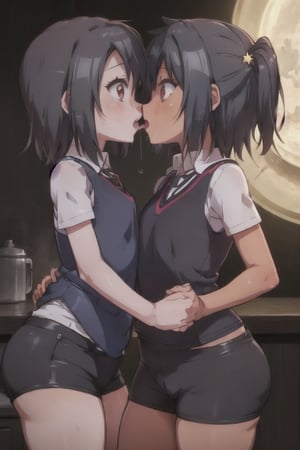 8k resolution, high resolution, masterpiece, intricate details, highly detailed, HD quality, solo, short stature, only girls, dark background, rain, scarlet moon, crimson moon, moon, moon on the background, 

Penny parker kisses Penny Parker.a kiss.a detailed kiss.a sensual kiss.the perfect kiss.kiss two girls.two girls.several girls.lesbians.yuri.

Peni Parker.red eyes.shining scarlet eyes.shining eyes.black hair.short haircut.slim build.a teenage girl.Penny Parker's clothes.school uniform.black vest.white shirt.black shorts.leather shorts.short shorts.black skirt.gentle expression.loving expression.excited expression.lustful expression,

focus on the whole body, the whole body in the frame, the body is completely in the frame, the body does not leave the frame, detailed hands, detailed fingers, perfect body, perfect anatomy, wet bodies, rich colors, vibrant colors, detailed eyes, super detailed, extremely beautiful graphics, super detailed skin, best quality, highest quality, high detail, masterpiece, detailed skin, perfect anatomy, perfect body, perfect hands, perfect fingers, complex details, reflective hair, textured hair, best quality,super detailed,complex details, high resolution,

,AGGA_ST011,ChronoTemp ,illya,Star vs. the Forces of Evil ,Captain kirb,jtveemo,JCM2,Mrploxykun