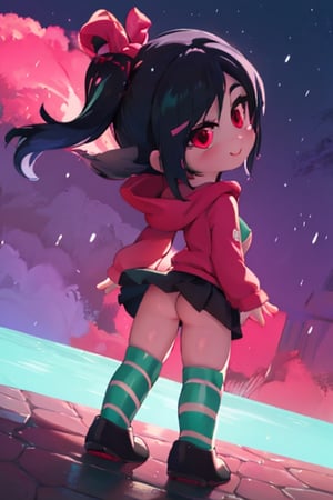 8k resolution, high resolution, masterpiece, intricate details, highly detailed, HD quality, solo, loli, short stature, little girls, only girls, dark background, rain, scarlet moon, crimson moon, moon, moon on the background, 

Vanellope von Schweetz.black hair.red eyes.green hoodie.black skirt.mini skirt.stockings.stockings with white and green stripes.funny expression.cheeky smile, standing with his back to the viewer, ass, big ass, ass set aside, perfect ass, focus on ass, perfect anus, perfect vagina, beautiful anus, beautiful vagina, smooth anus, smooth vagina, small breasts, flat breasts, 

focus on the whole body, the whole body in the frame, the body is completely in the frame, the body does not leave the frame, detailed hands, detailed fingers, perfect body, perfect anatomy, wet bodies, rich colors, vibrant colors, detailed eyes, super detailed, extremely beautiful graphics, super detailed skin, best quality, highest quality, high detail, masterpiece, detailed skin, perfect anatomy, perfect body, perfect hands, perfect fingers, complex details, reflective hair, textured hair, best quality,super detailed,complex details, high resolution,

,jcdDX_soul3142,JCM2,High detailed ,USA,Color magic,AmyRose,Mrploxykun,Sonic,perfecteyes,Artist,AGGA_ST011,AGGA_ST005,rizdraws,fairy_tail_style,Oerlord,illya,hornet,HarryDraws