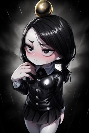 8k resolution, high resolution, masterpiece, intricate details, highly detailed, HD quality, solo, loli, short stature, little girls, only girls, dark background, rain, scarlet moon, crimson moon, moon, moon on the background,

Wednesday Addams.black eyes.black hair.long hair.straight hair.gray skin.monochrome.Wednesday Addams clothing.tight clothes.sexy clothes.black jacket.white shirt.black skirt.emotionless expression.a cold expression.relaxed posture.sexy pose,

small breasts, flat breasts, focus on the whole body, the whole body in the frame, the body is completely in the frame, the body does not leave the frame, detailed hands, detailed fingers, perfect body, perfect anatomy, wet bodies, rich colors, vibrant colors, detailed eyes, super detailed, extremely beautiful graphics, super detailed skin, best quality, highest quality, high detail, masterpiece, detailed skin, perfect anatomy, perfect body, perfect hands, perfect fingers, complex details, reflective hair, textured hair, best quality,super detailed,complex details, high resolution,

,USA,haruno sakura,JCM2,Oerlord,High detailed ,weapon,black eyes,chibi,fgo sprite,spy x family style,Star vs. the Forces of Evil ,Mrploxykun,jtveemo,DAGASI,BORN-TO-DIE,Captain kirb,Shadbase ,Artist,Ankha,Animal Crossing,War of the Visions  ,Wednesday Addams  